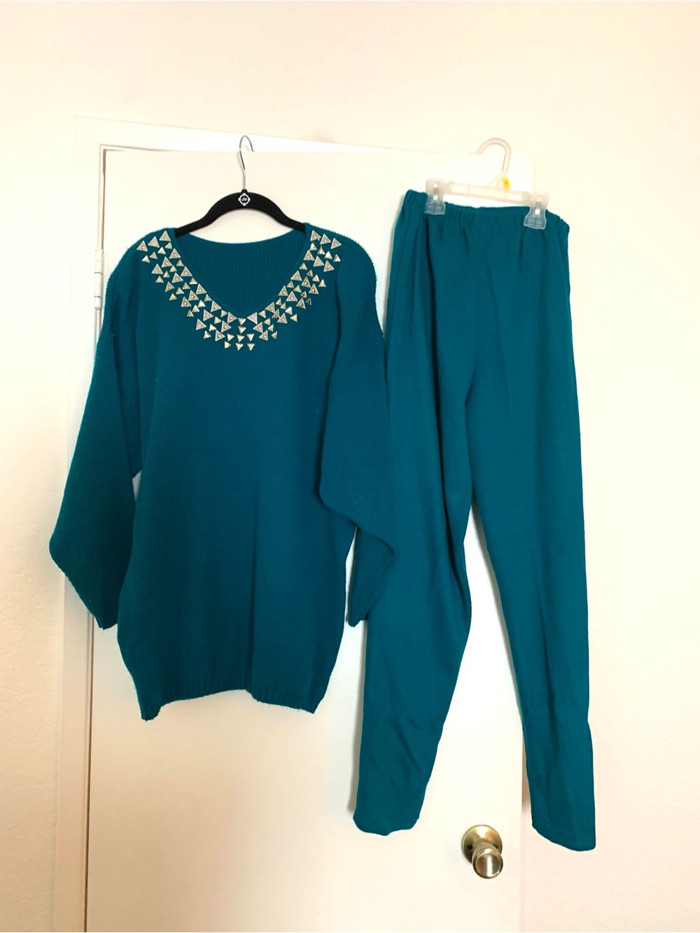 Vintage Teal Set Embelished Sweater and Pants